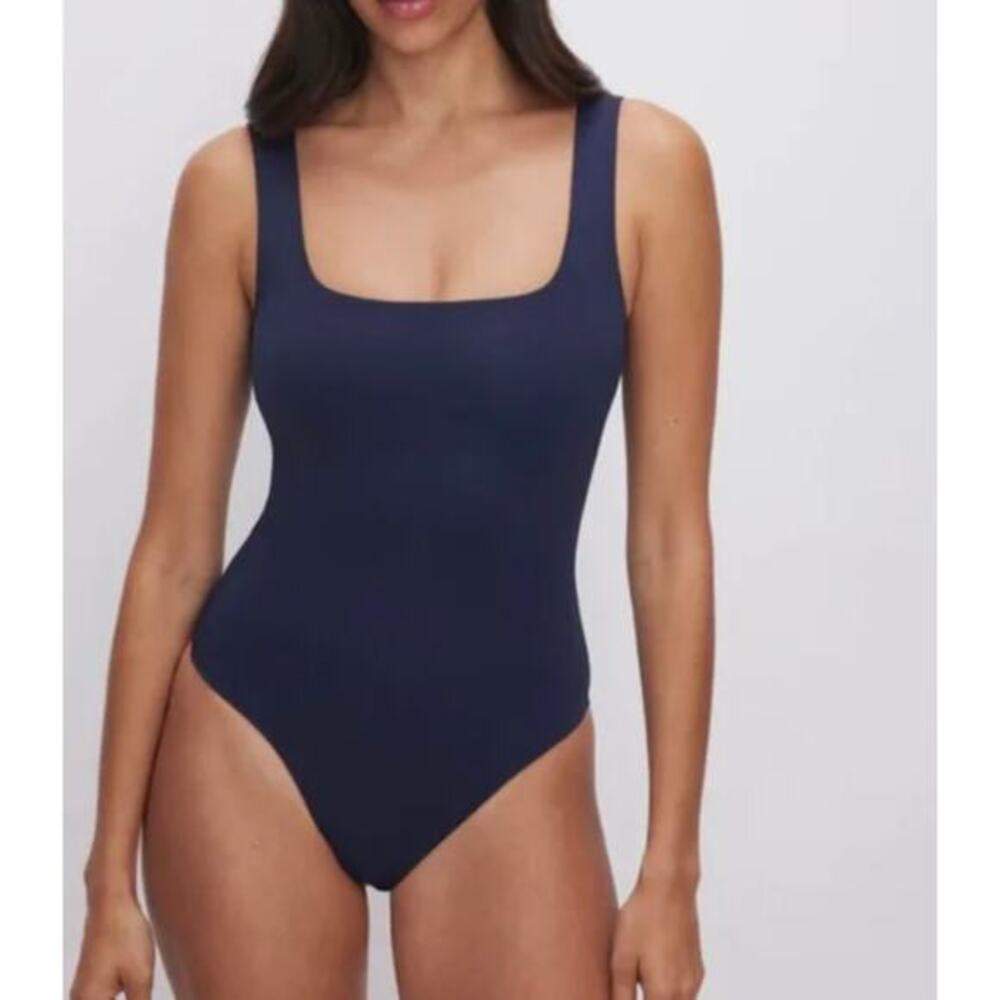 Good American navy blue square neck bodysuit